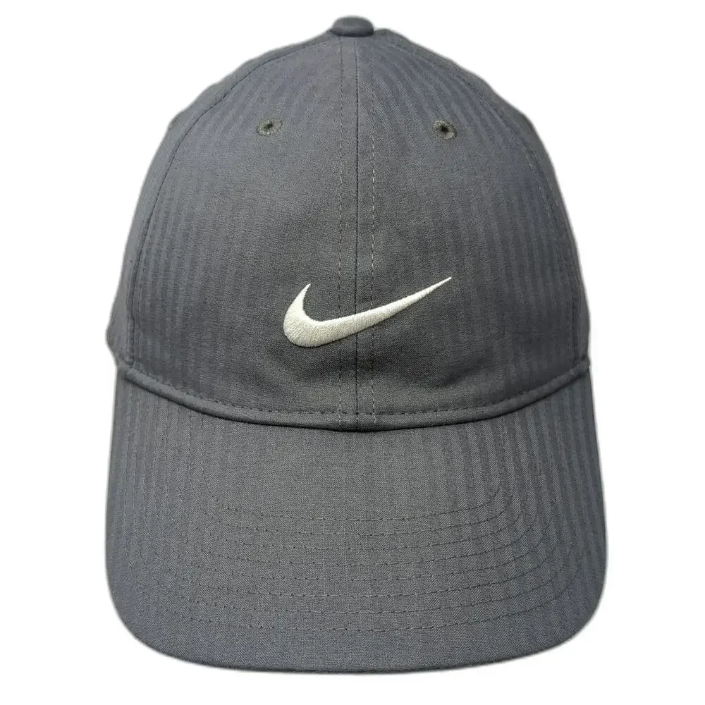 Nike Baseball Cap Gray OSFM Slideback Swoosh Golf Herringbone Curved Bill hat